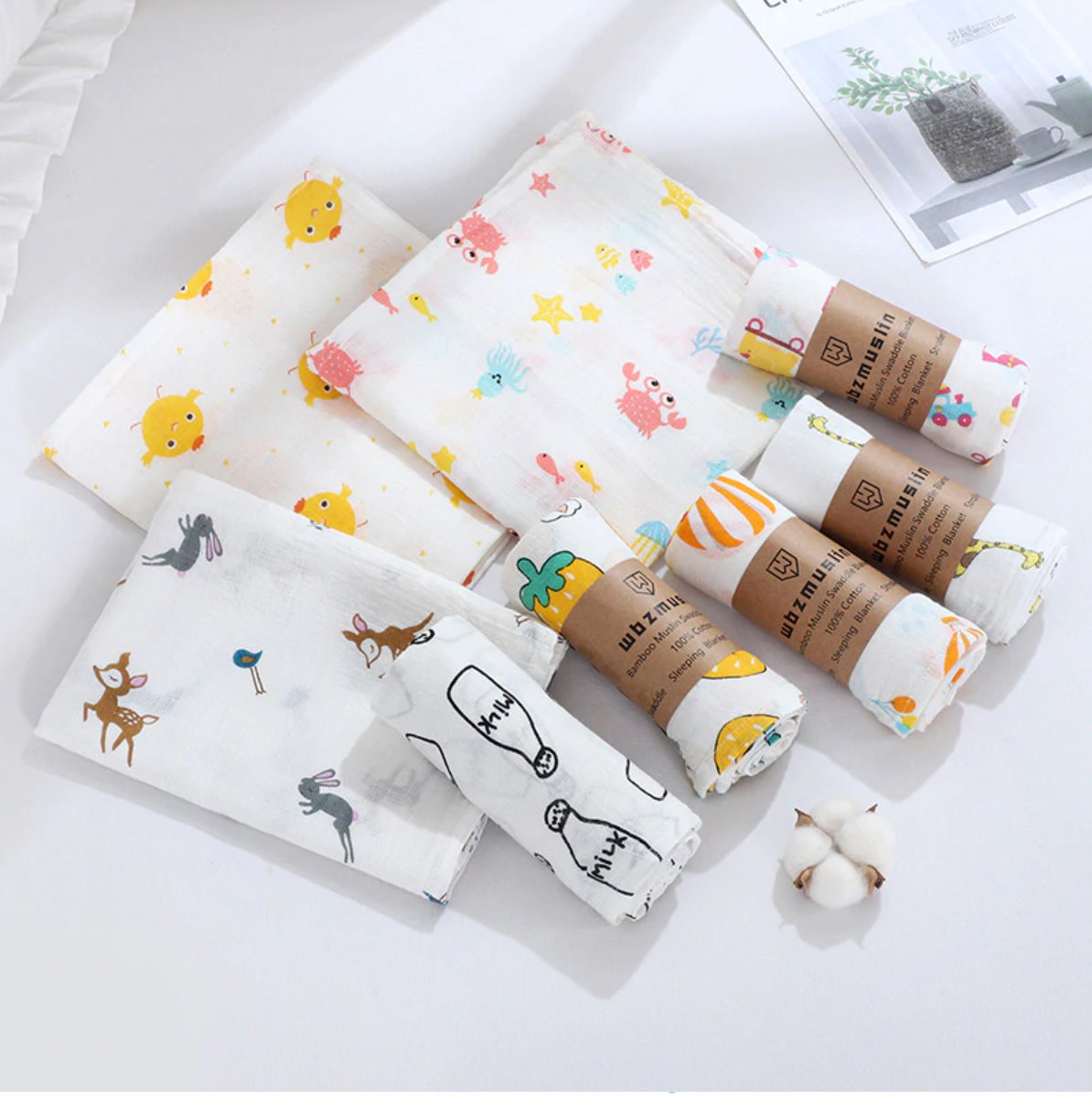 100% Cotton Baby Muslin Multipack Wraps Blanket & Swaddling Best Nappy Bags