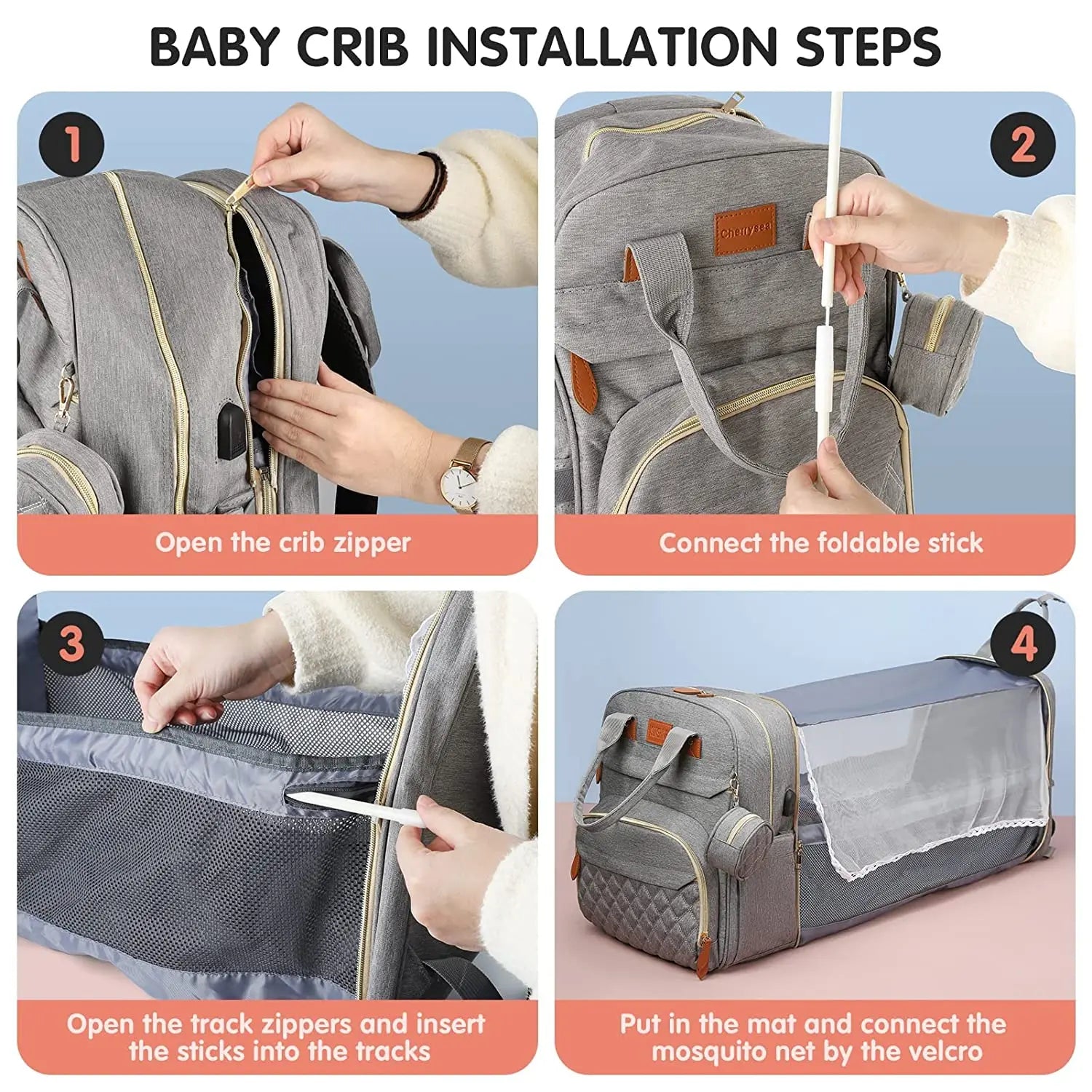 3-in-1 Nappy Bag Backpack with Cot Diaper Bags Best Nappy Bags