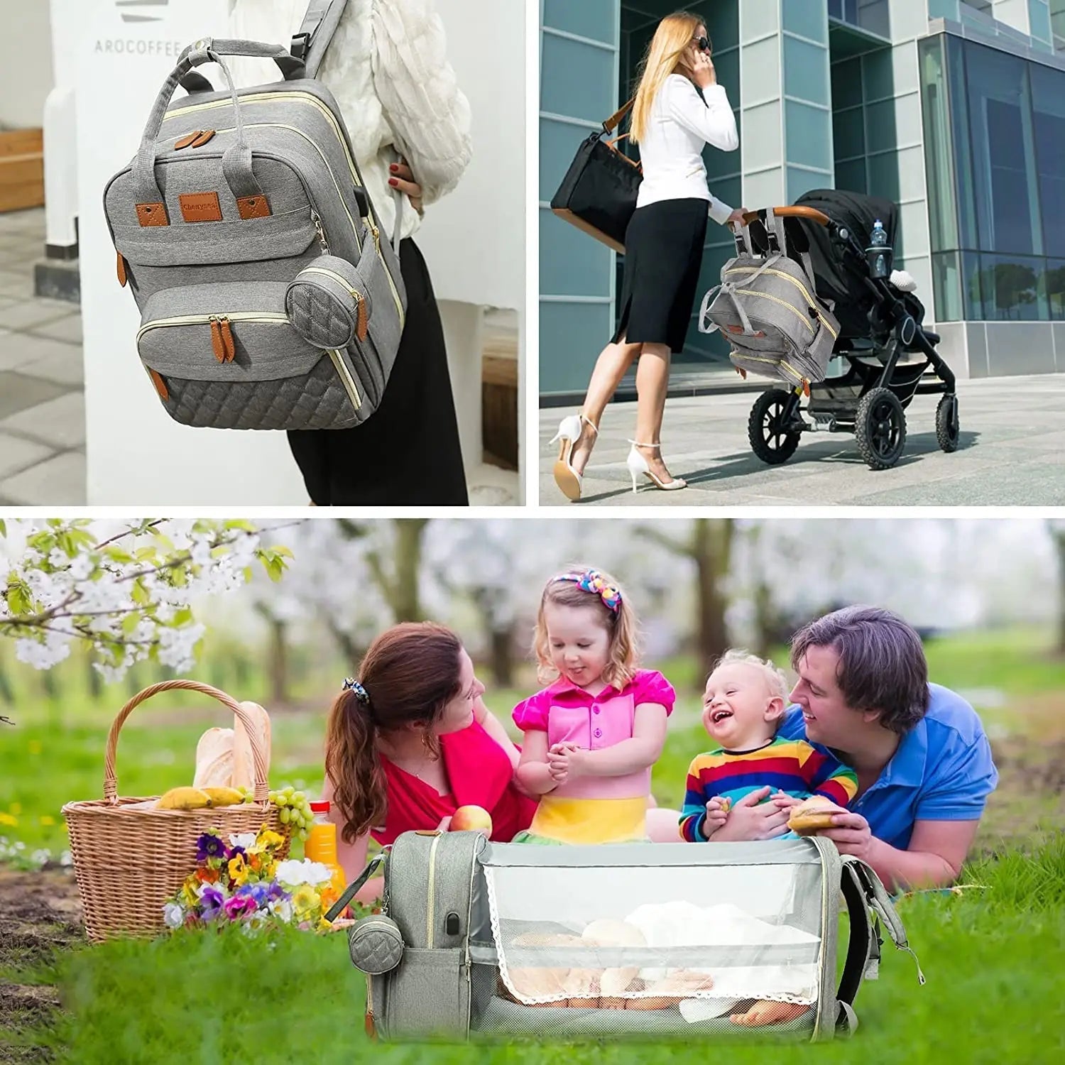 3-in-1 Nappy Bag Backpack with Cot Diaper Bags Best Nappy Bags