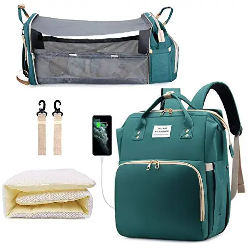 3-in-1 Nappy Bag Backpack with Cot Diaper Bags Best Nappy Bags Green