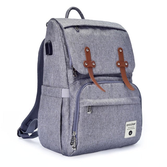 Front Straps Style Waterproof Nappy Backpack Diaper Bags Best Nappy Bags Grey