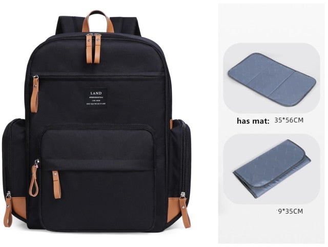 LAND Multifunction Waterproof Nappy Bag Backpack Diaper Bags Best Nappy Bags Black + Changing Mat