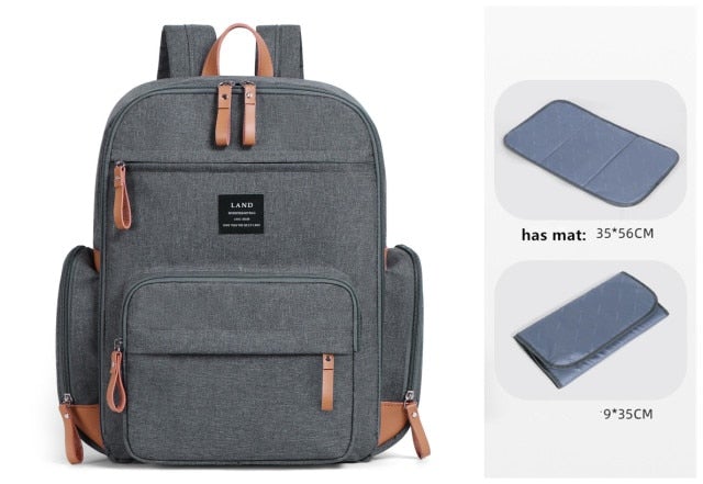 LAND Multifunction Waterproof Nappy Bag Backpack Diaper Bags Best Nappy Bags Dark Grey + Changing Mat