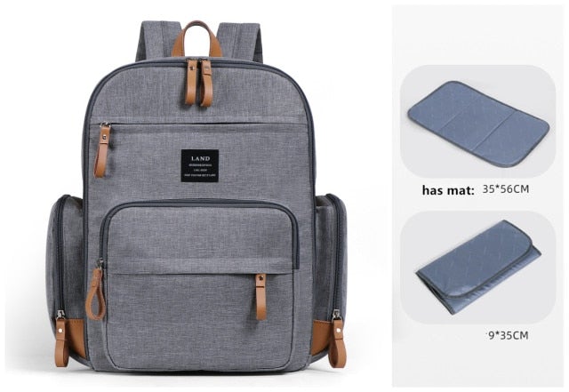 LAND Multifunction Waterproof Nappy Bag Backpack Diaper Bags Best Nappy Bags Light Grey + Changing Mat