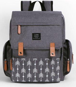 LAND Waterproof Nappy Bag Backpack With Changing Mat! Nappy Bags Best Nappy Bags Grey + Arrows
