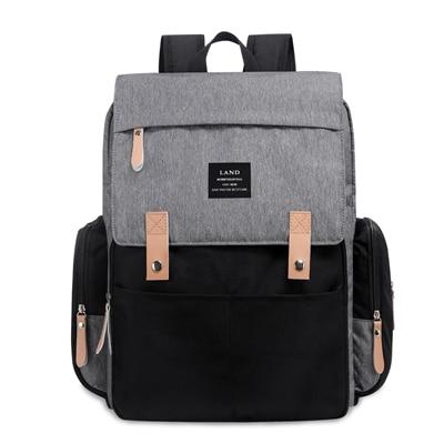 LAND Waterproof Nappy Bag Backpack With Changing Mat! Nappy Bags Best Nappy Bags Grey + Black