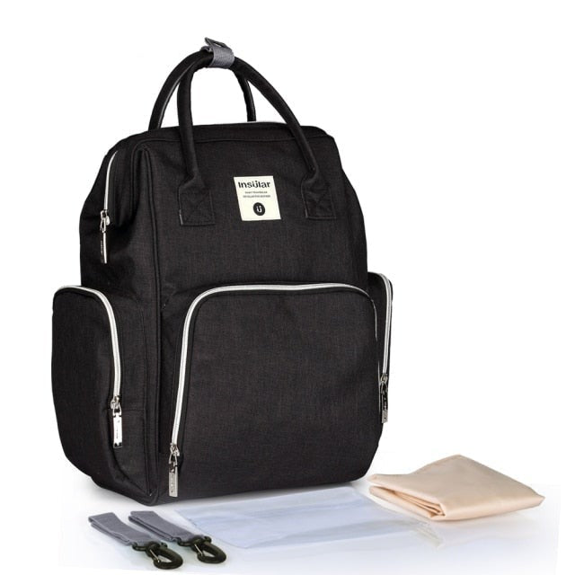 Side Pocket Style Waterproof Nappy Backpack Diaper Bags Best Nappy Bags Black