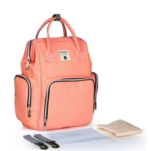 Side Pocket Style Waterproof Nappy Backpack Diaper Bags Best Nappy Bags Peach