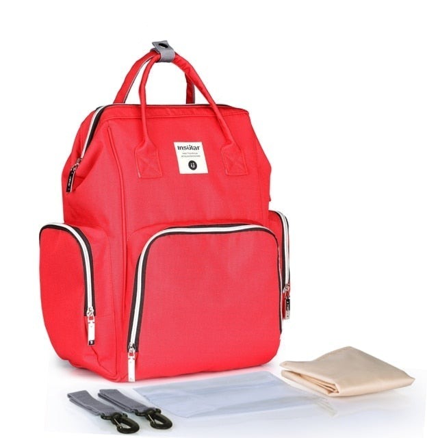 Side Pocket Style Waterproof Nappy Backpack Diaper Bags Best Nappy Bags Red