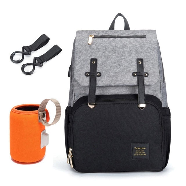 Waterproof Nappy Bag Backpack With Bottle Warmer! Diaper Bags Best Nappy Bags Black & Grey