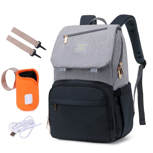 Waterproof Nappy Bag Backpack With Bottle Warmer! Diaper Bags Best Nappy Bags Black & Grey