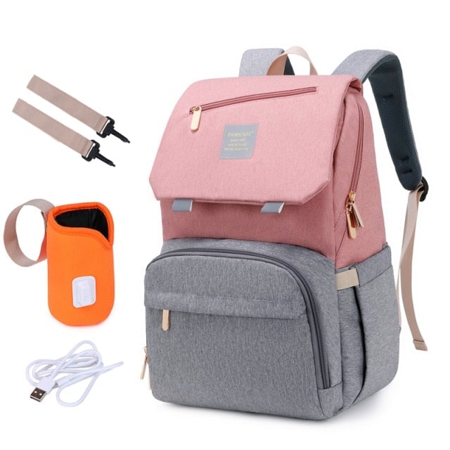 Waterproof Nappy Bag Backpack With Bottle Warmer! Diaper Bags Best Nappy Bags Grey & Pink