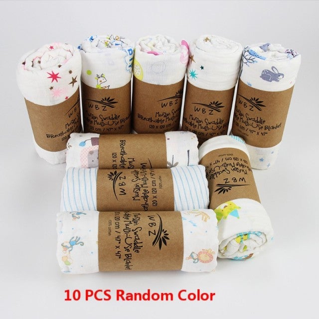 100% Cotton Baby Muslin Multipack Wraps Blanket & Swaddling Best Nappy Bags 10 Assorted Colours 