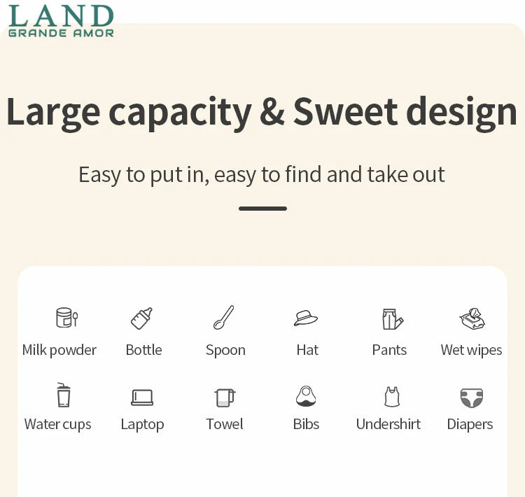 Original LAND Mommy Diaper Bags Mother Large Capacity Travel Nappy Backpacks with changing mat Baby Nursing Bags Real Leather Home LAND Official Store 