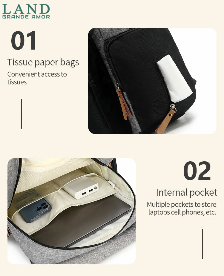 Original LAND Mommy Diaper Bags Mother Large Capacity Travel Nappy Backpacks with changing mat Baby Nursing Bags Real Leather Home LAND Official Store 