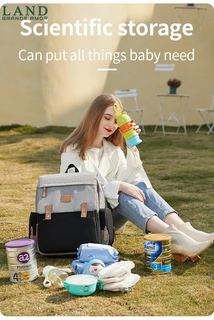 Original LAND Mommy Diaper Bags Mother Large Capacity Travel Nappy Backpacks with changing mat Baby Nursing Bags Real Leather Home LAND Official Store 