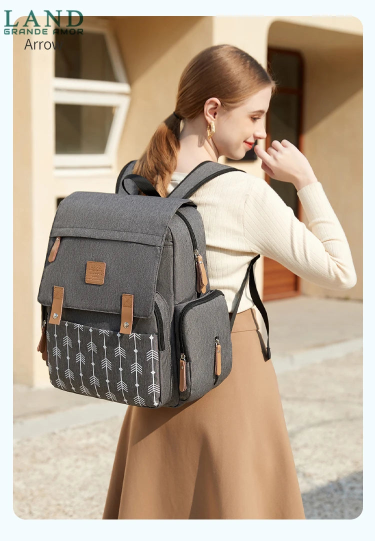 Original LAND Mommy Diaper Bags Mother Large Capacity Travel Nappy Backpacks with changing mat Baby Nursing Bags Real Leather Home LAND Official Store 