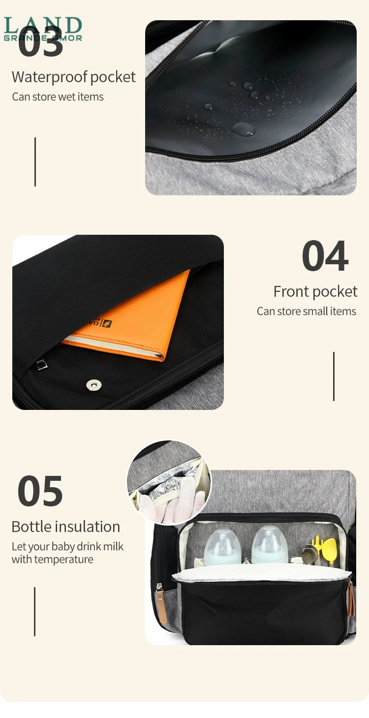 Original LAND Mommy Diaper Bags Mother Large Capacity Travel Nappy Backpacks with changing mat Baby Nursing Bags Real Leather Home LAND Official Store 