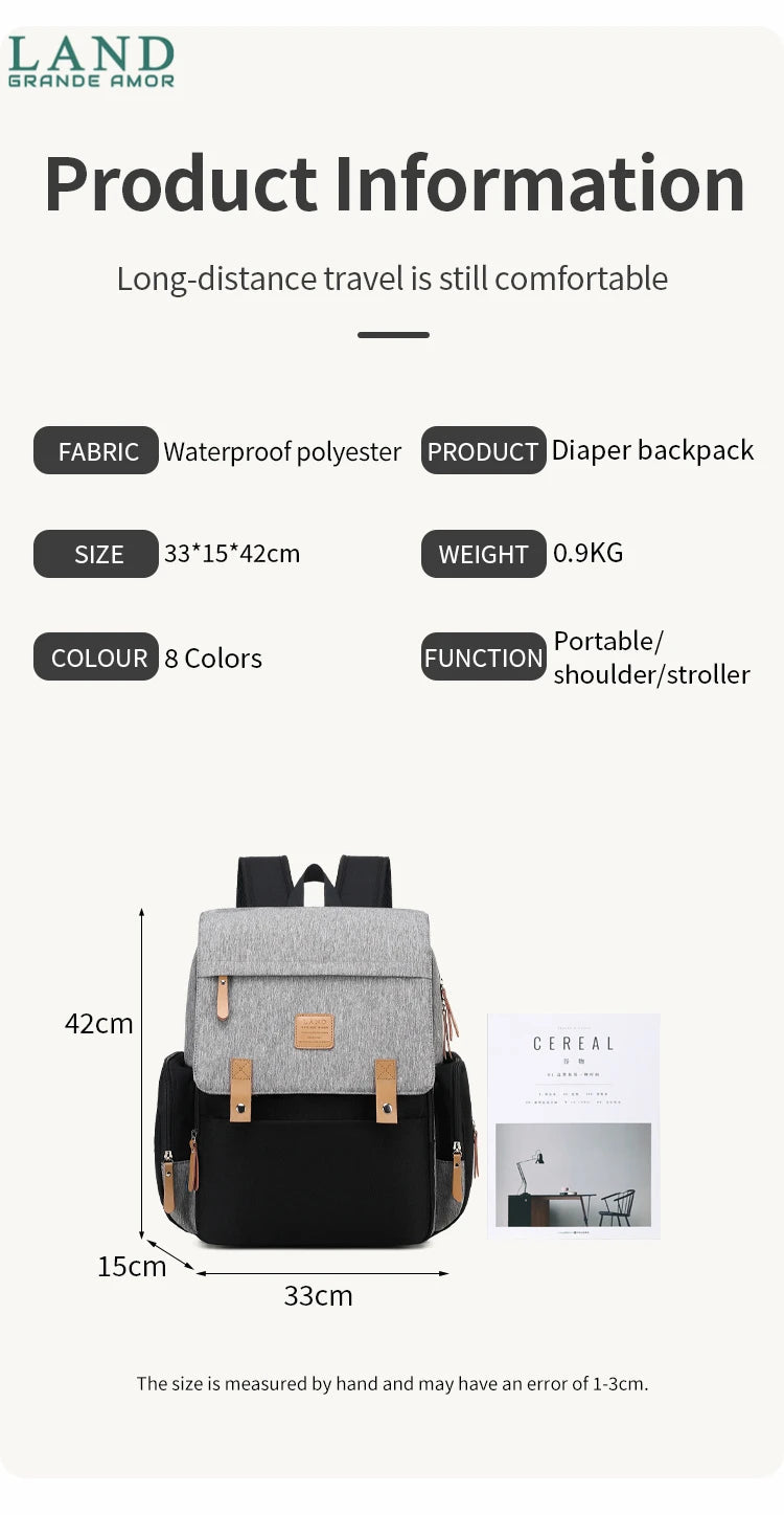 Original LAND Mommy Diaper Bags Mother Large Capacity Travel Nappy Backpacks with changing mat Baby Nursing Bags Real Leather Home LAND Official Store 