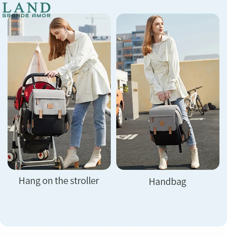 Original LAND Mommy Diaper Bags Mother Large Capacity Travel Nappy Backpacks with changing mat Baby Nursing Bags Real Leather Home LAND Official Store 