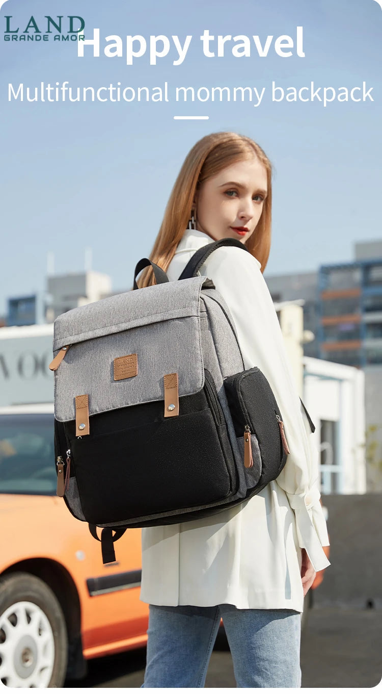 Original LAND Mommy Diaper Bags Mother Large Capacity Travel Nappy Backpacks with changing mat Baby Nursing Bags Real Leather Home LAND Official Store 