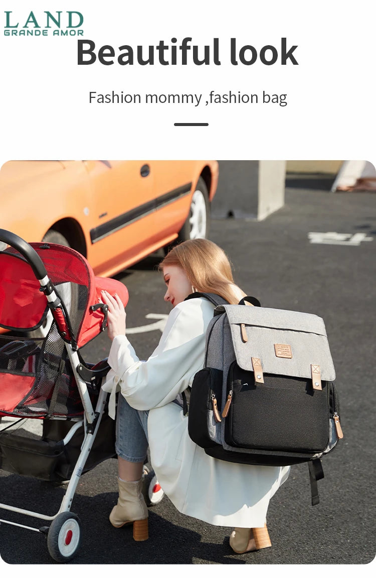 Original LAND Mommy Diaper Bags Mother Large Capacity Travel Nappy Backpacks with changing mat Baby Nursing Bags Real Leather Home LAND Official Store 