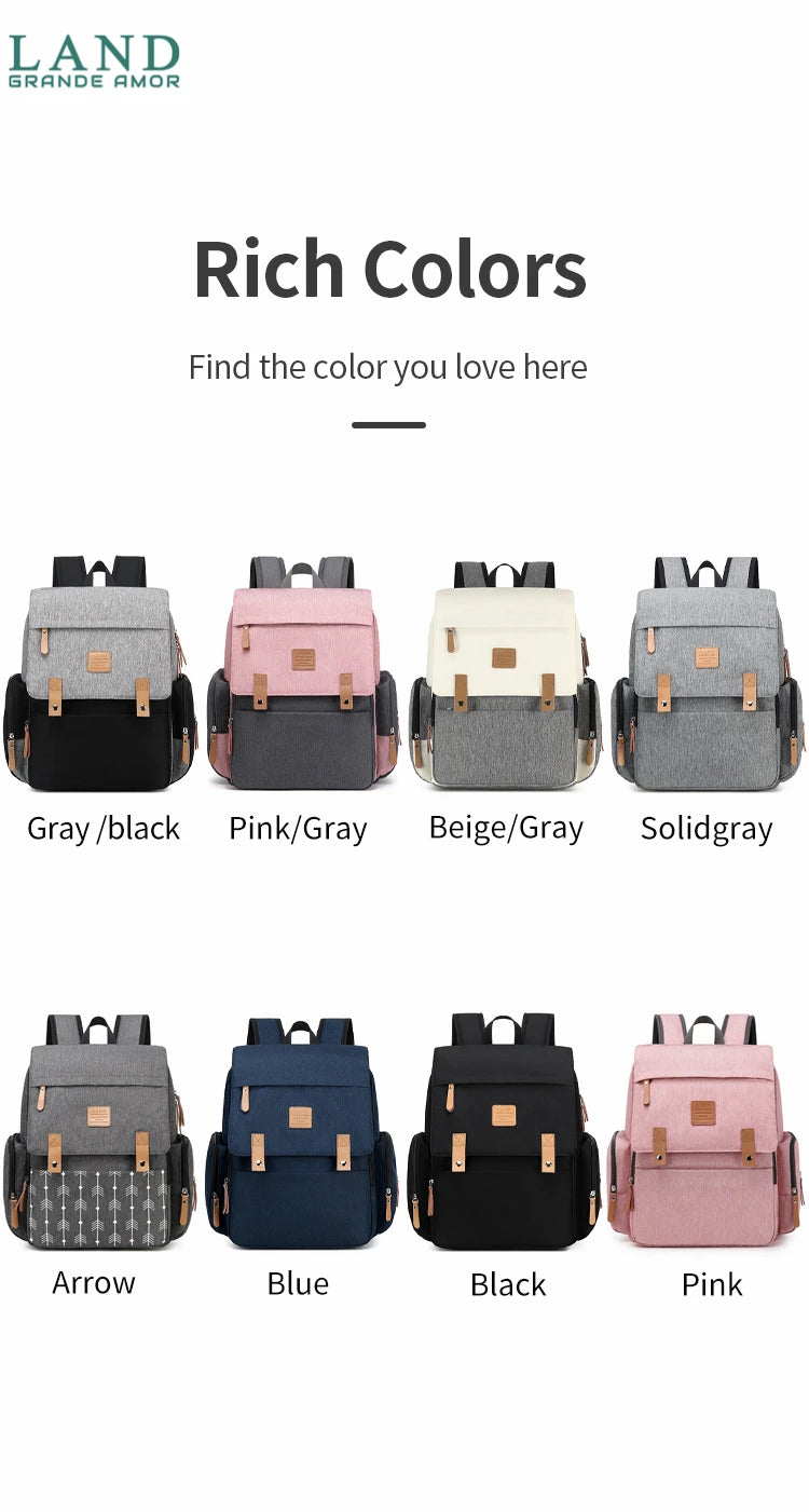 Original LAND Mommy Diaper Bags Mother Large Capacity Travel Nappy Backpacks with changing mat Baby Nursing Bags Real Leather Home LAND Official Store 