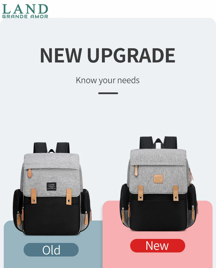 Original LAND Mommy Diaper Bags Mother Large Capacity Travel Nappy Backpacks with changing mat Baby Nursing Bags Real Leather Home LAND Official Store 