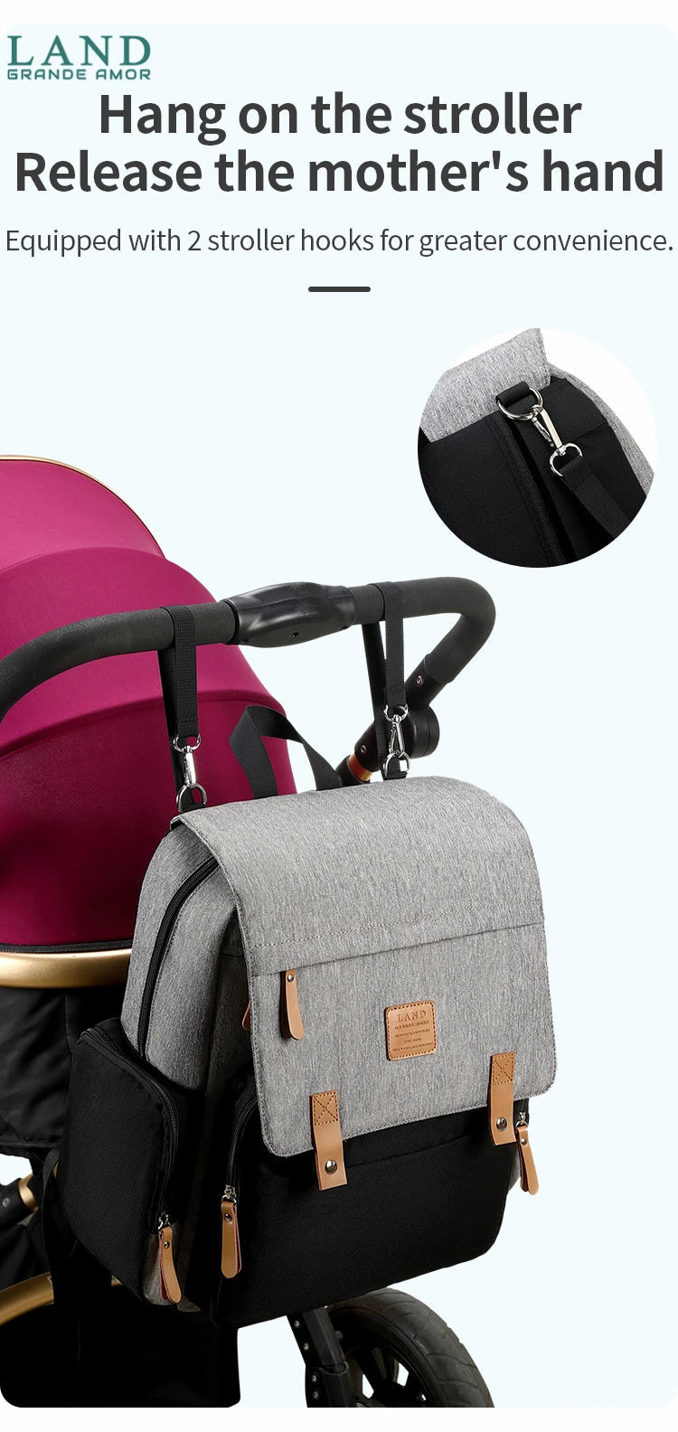 Original LAND Mommy Diaper Bags Mother Large Capacity Travel Nappy Backpacks with changing mat Baby Nursing Bags Real Leather Home LAND Official Store 