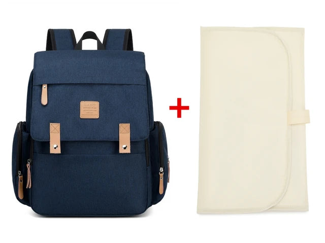 Original LAND Mommy Diaper Bags Mother Large Capacity Travel Nappy Backpacks with changing mat Baby Nursing Bags Real Leather Home LAND Official Store MPB86-blue-mat CHINA 