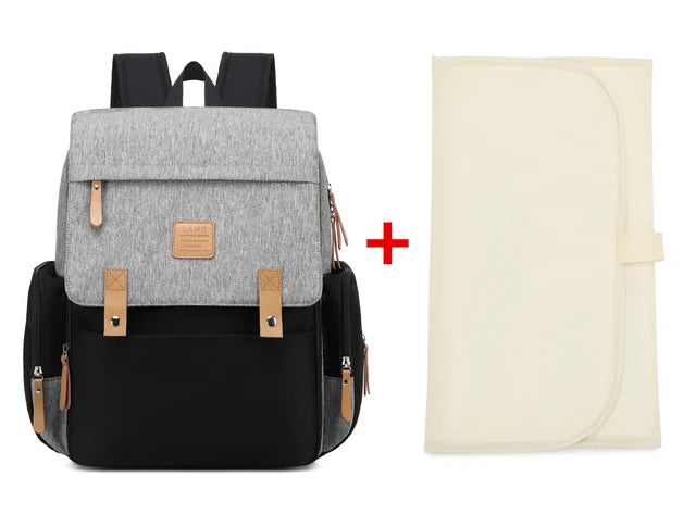 Original LAND Mommy Diaper Bags Mother Large Capacity Travel Nappy Backpacks with changing mat Baby Nursing Bags Real Leather Home LAND Official Store MPB86-grayblack-mat CHINA 