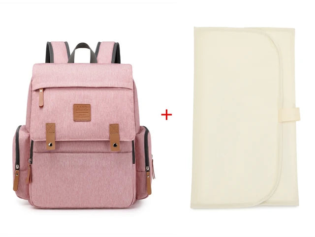 Original LAND Mommy Diaper Bags Mother Large Capacity Travel Nappy Backpacks with changing mat Baby Nursing Bags Real Leather Home LAND Official Store MPB86-pink-mat brazil 
