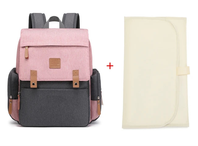Original LAND Mommy Diaper Bags Mother Large Capacity Travel Nappy Backpacks with changing mat Baby Nursing Bags Real Leather Home LAND Official Store MPB86-pinkgray-mat CHINA 