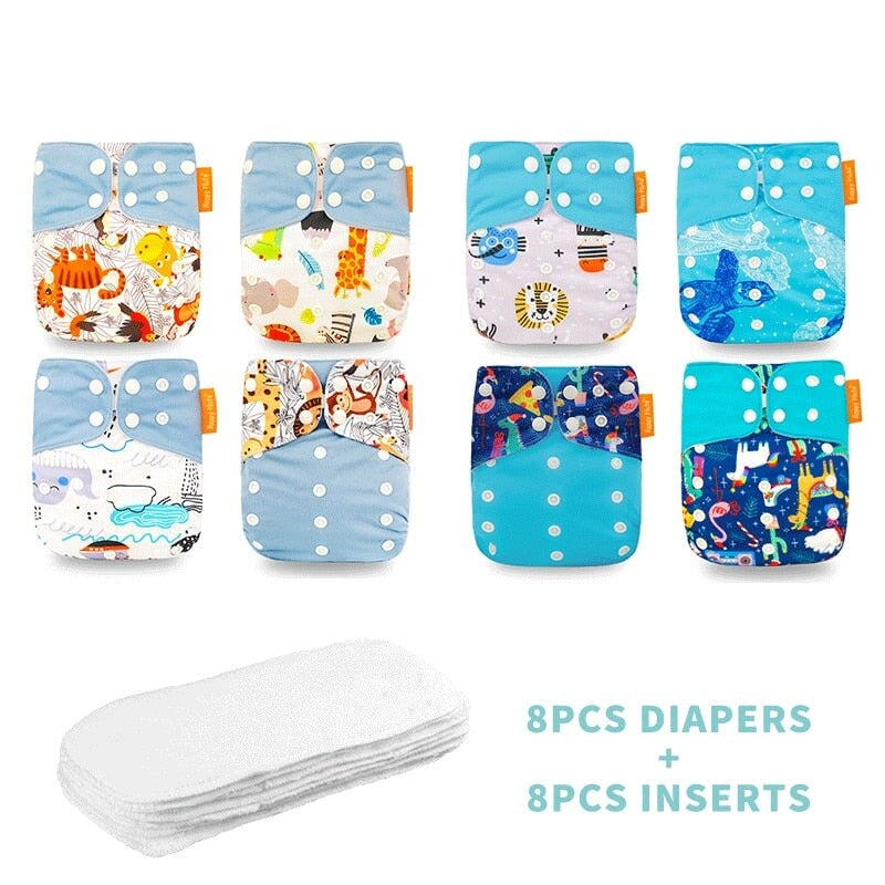 Reusable Cloth Nappies & Inserts x8 Set Cloth Diaper Best Nappy Bags 