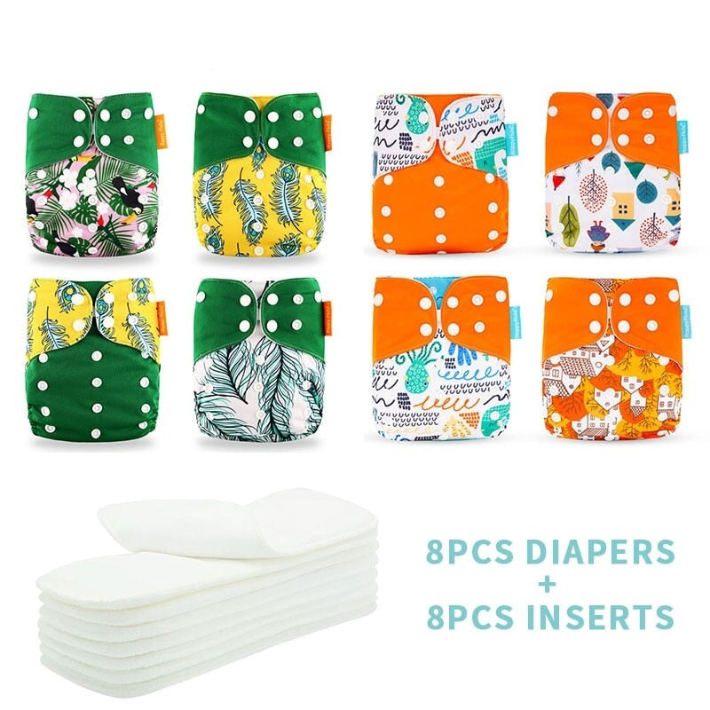 Reusable Cloth Nappies &amp; Inserts x8 Set Cloth Diaper Best Nappy Bags 