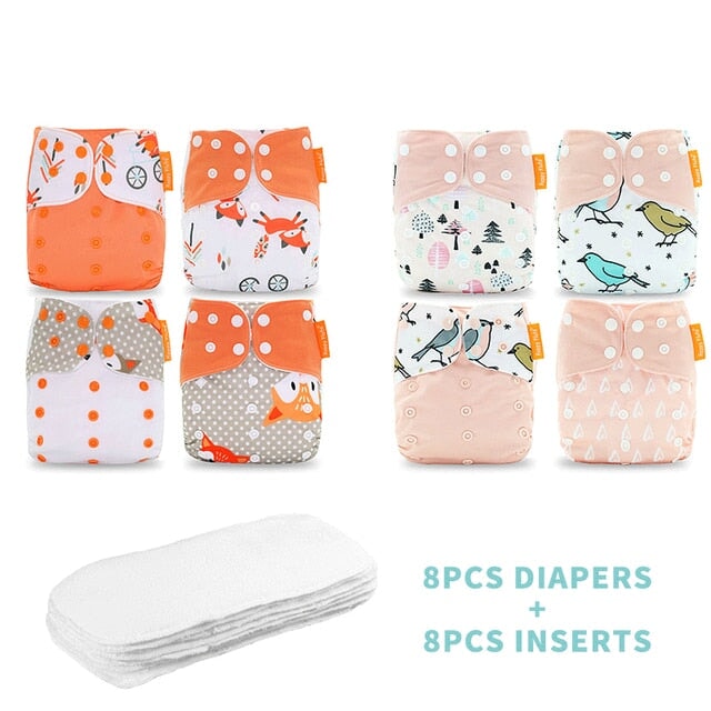 Reusable Cloth Nappies & Inserts x8 Set Cloth Diaper Best Nappy Bags Orange + Peach 