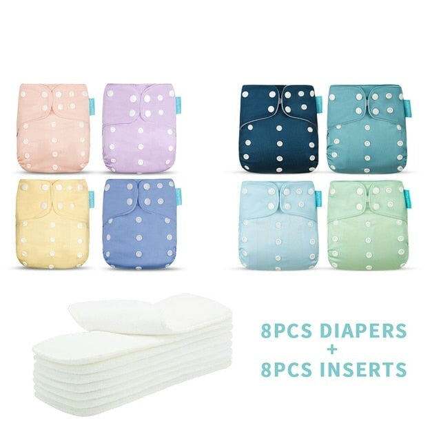 Reusable Cloth Nappies &amp; Inserts x8 Set Cloth Diaper Best Nappy Bags Pink + Blue + Green 