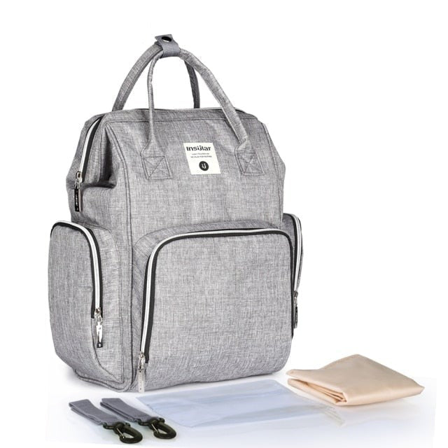 Side Pocket Style Waterproof Nappy Backpack Diaper Bags Best Nappy Bags Grey 